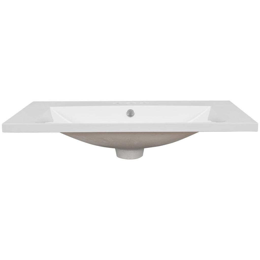 30" Single Bathroom Vanity Top With Undermount Basin, Rectangular Shape, 3 Faucet Holes - White