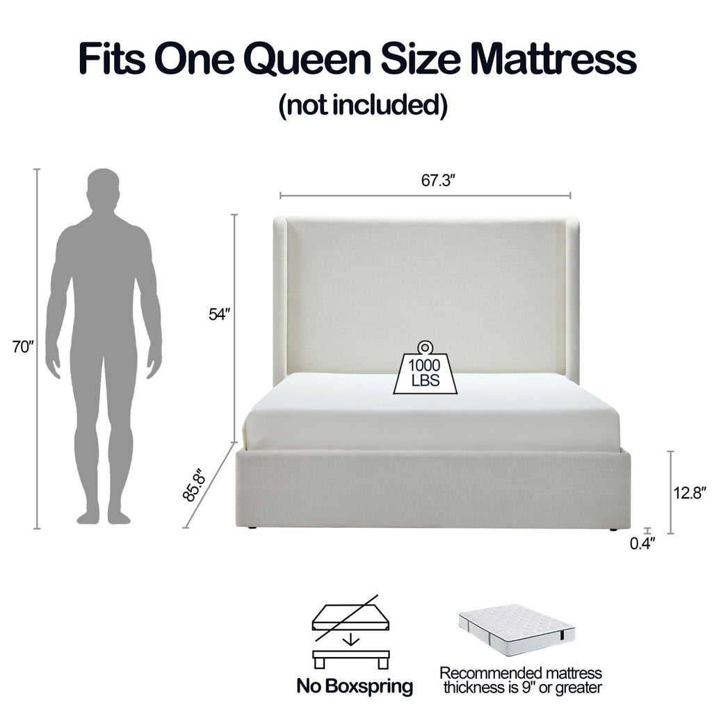 Carmen - Minimalist Upholstered Wingback Bed Frame With High Headboard