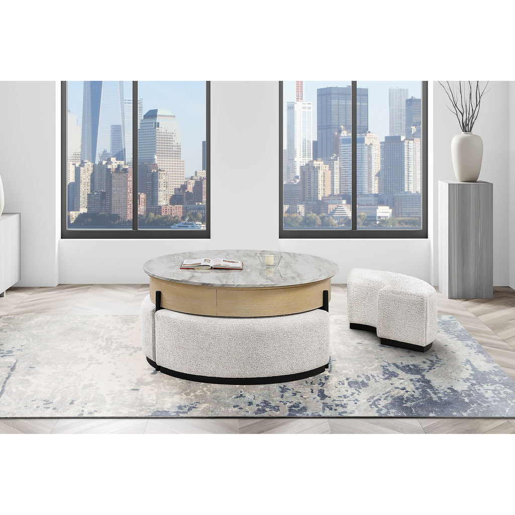 Rounded Storage Coffee Table With 3 Stools