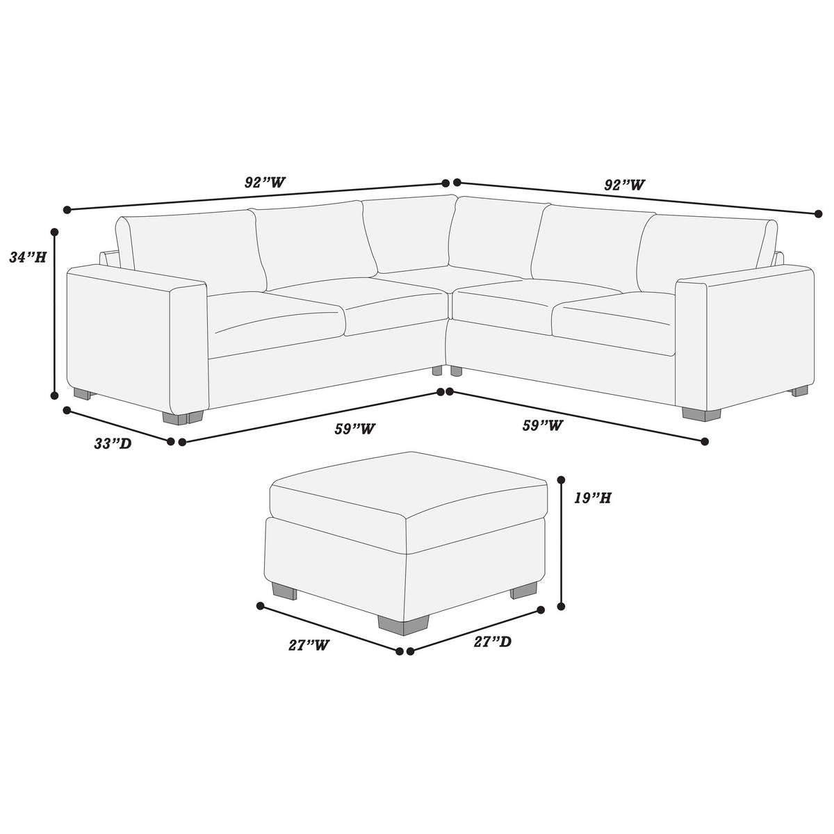 Contemporary Sectional Set With Ottoman