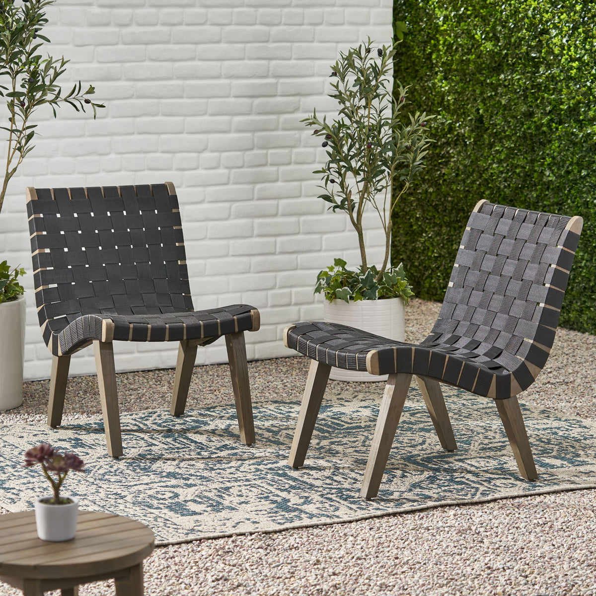 Lounge Chair With Stunning Rope Weave Design, (Set of 2) - Black