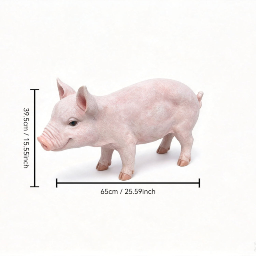 Cute Pig Garden Statue, Farm Pig Figurine Lawn Ornament, Weatherproof Outdoor Sculpture Decor - Baby Pink