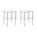 Modern 2 Piece Side Table With Storage Shelf, Tempered Glass, Space Saving Design - Clear