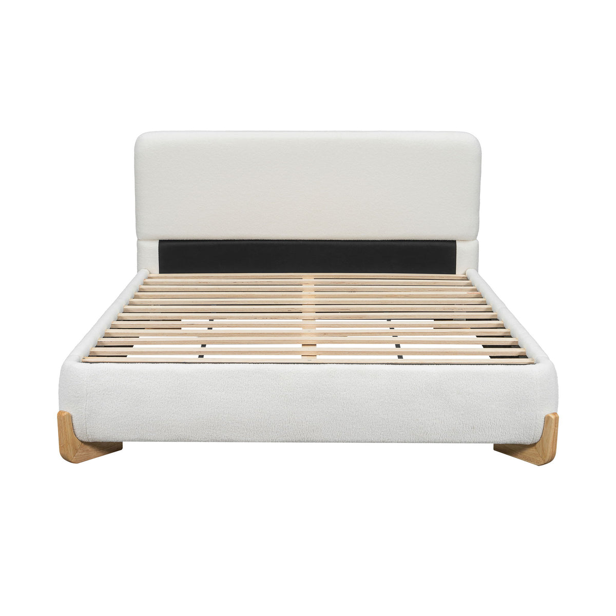 Queen Size Upholstered Bed With 12 Slats Support - White
