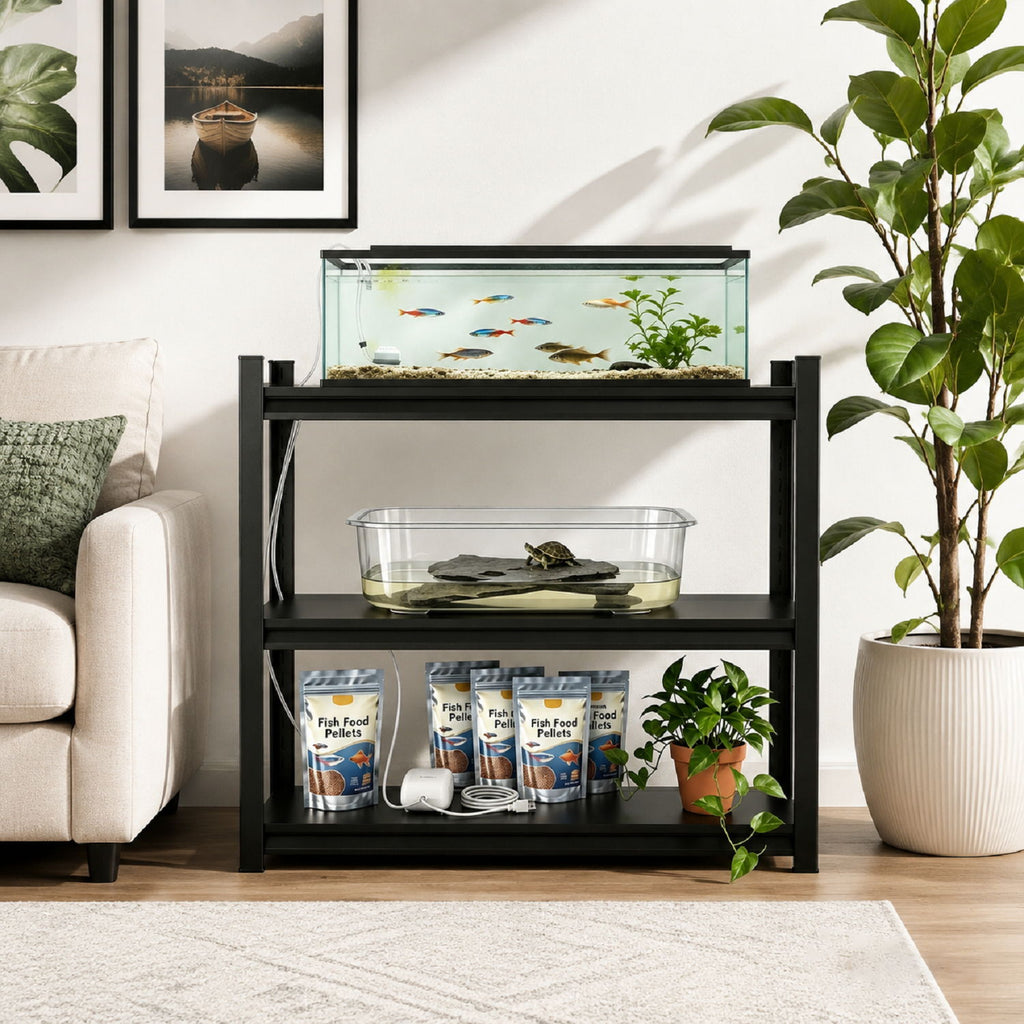 3 Tier Adjustable Height Storage Shelving Unit, Large Capacity Multipurpose Organizer Rack - Black