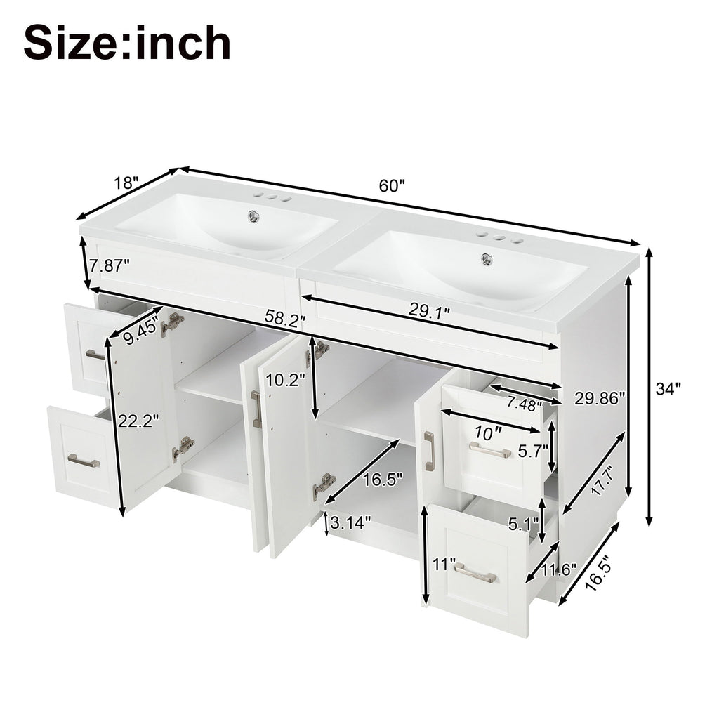 Bathroom Vanity With 2 Doors, 2 Drawers, Adjustable Shelf, Hidden Slides & Soft Close Hinges