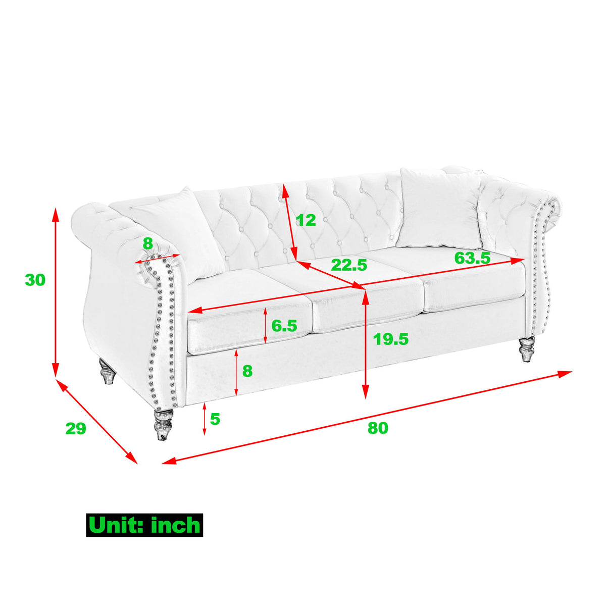 Chesterfield Sofa With Rolled Arms And Nailhead Trim