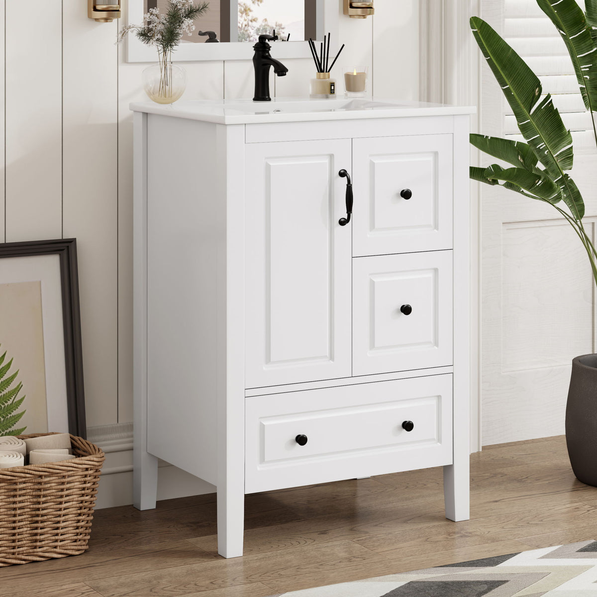 Retro Bathroom Vanity With Sink, Soft Closing Cabinet & Drawers