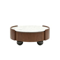 Round Coffee Table With Ball Feet, Dual Storage Drawers For Living Room - Walnut Brown