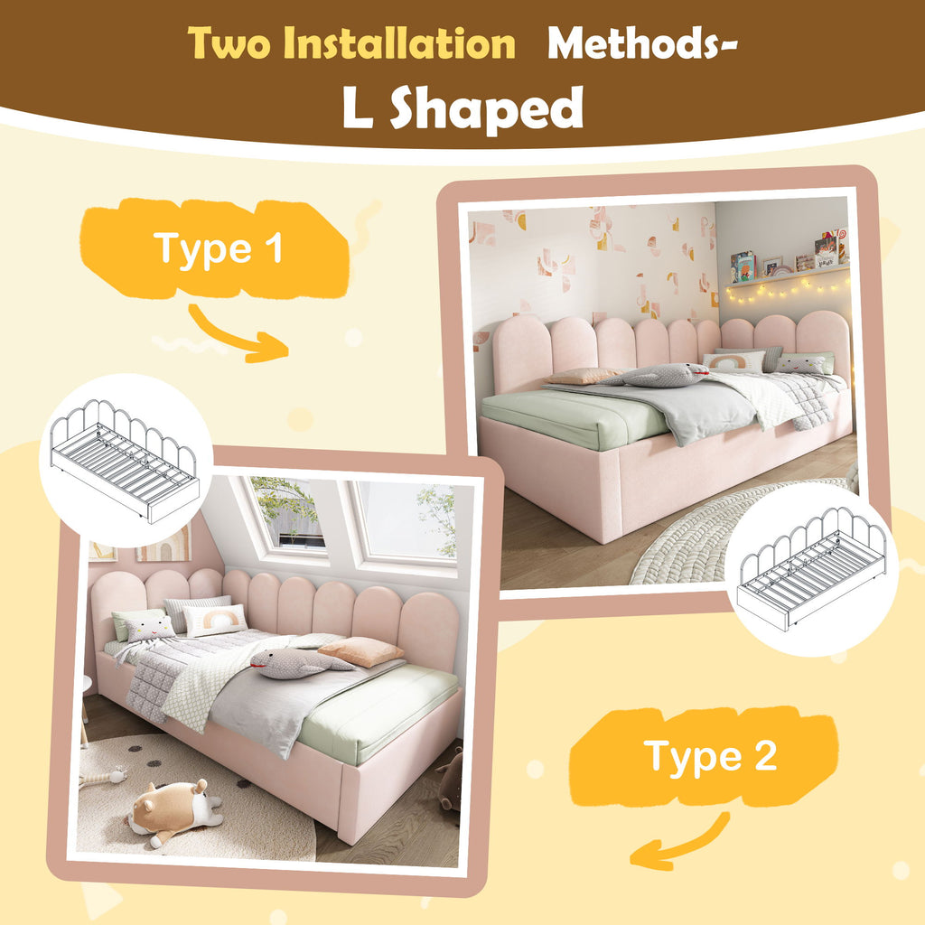 Twin Size Sofa L-Shaped Daybed With Pull Out Twin Bed - Pink