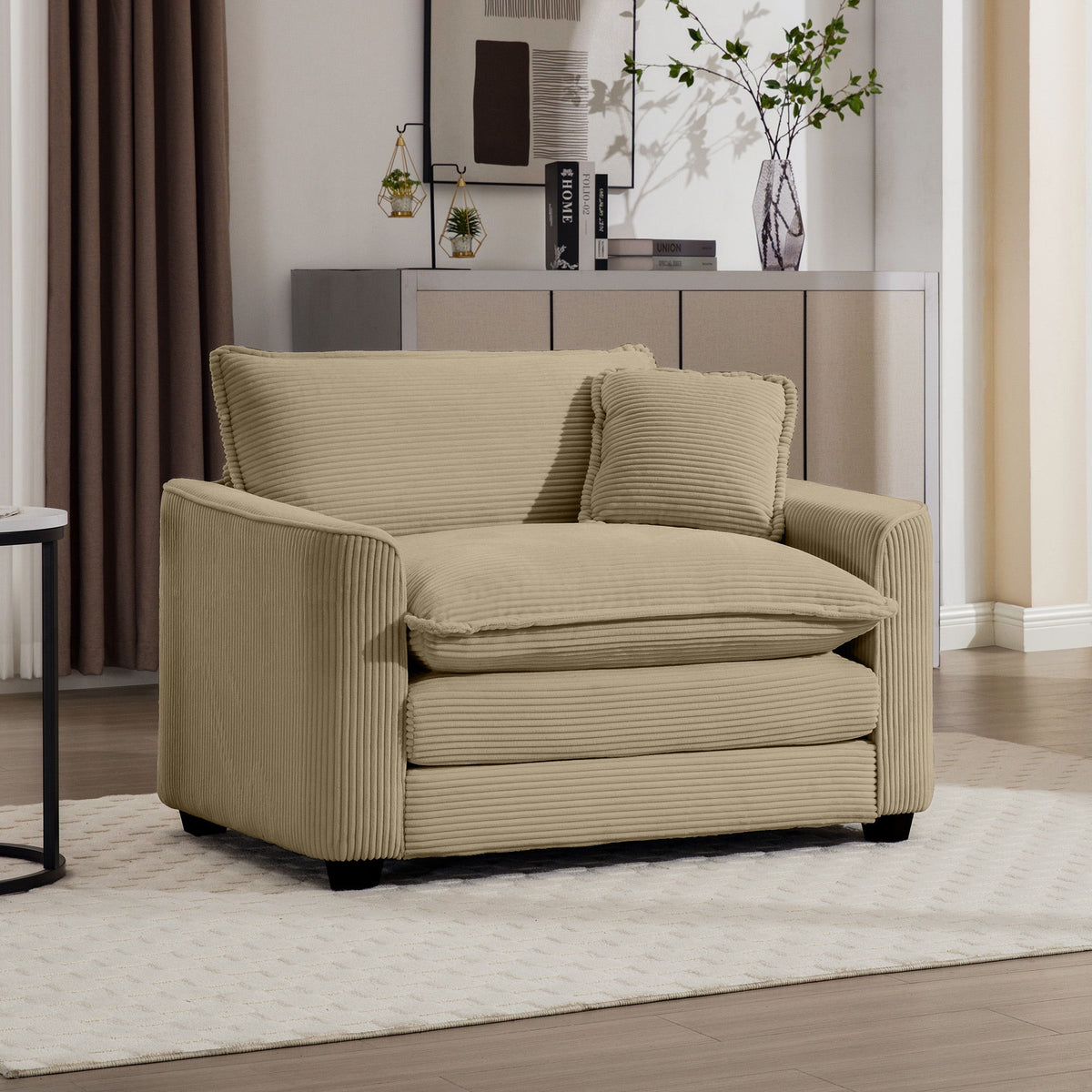 Modern Classic Fabric Single Chair Deep Seat Sofa With Pillow