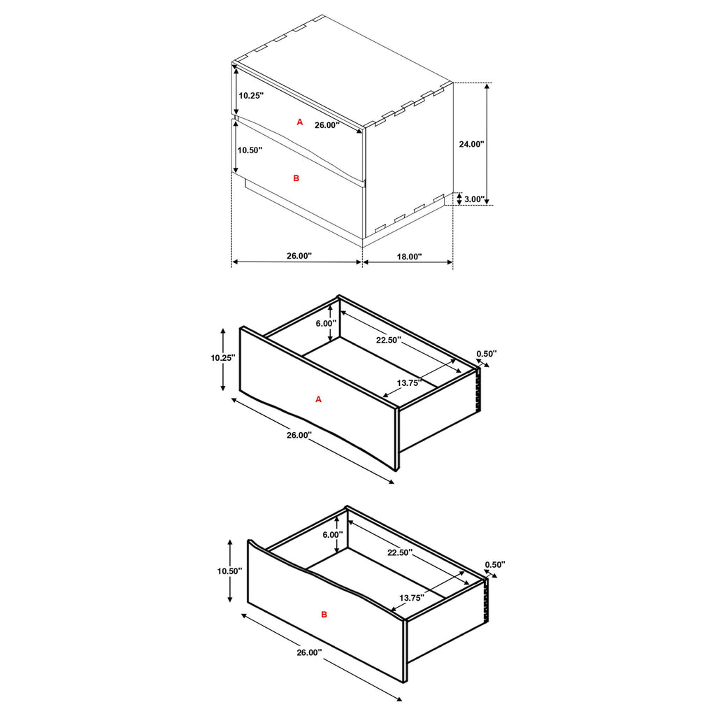2 Drawer Nightstand With Drawer - Brown