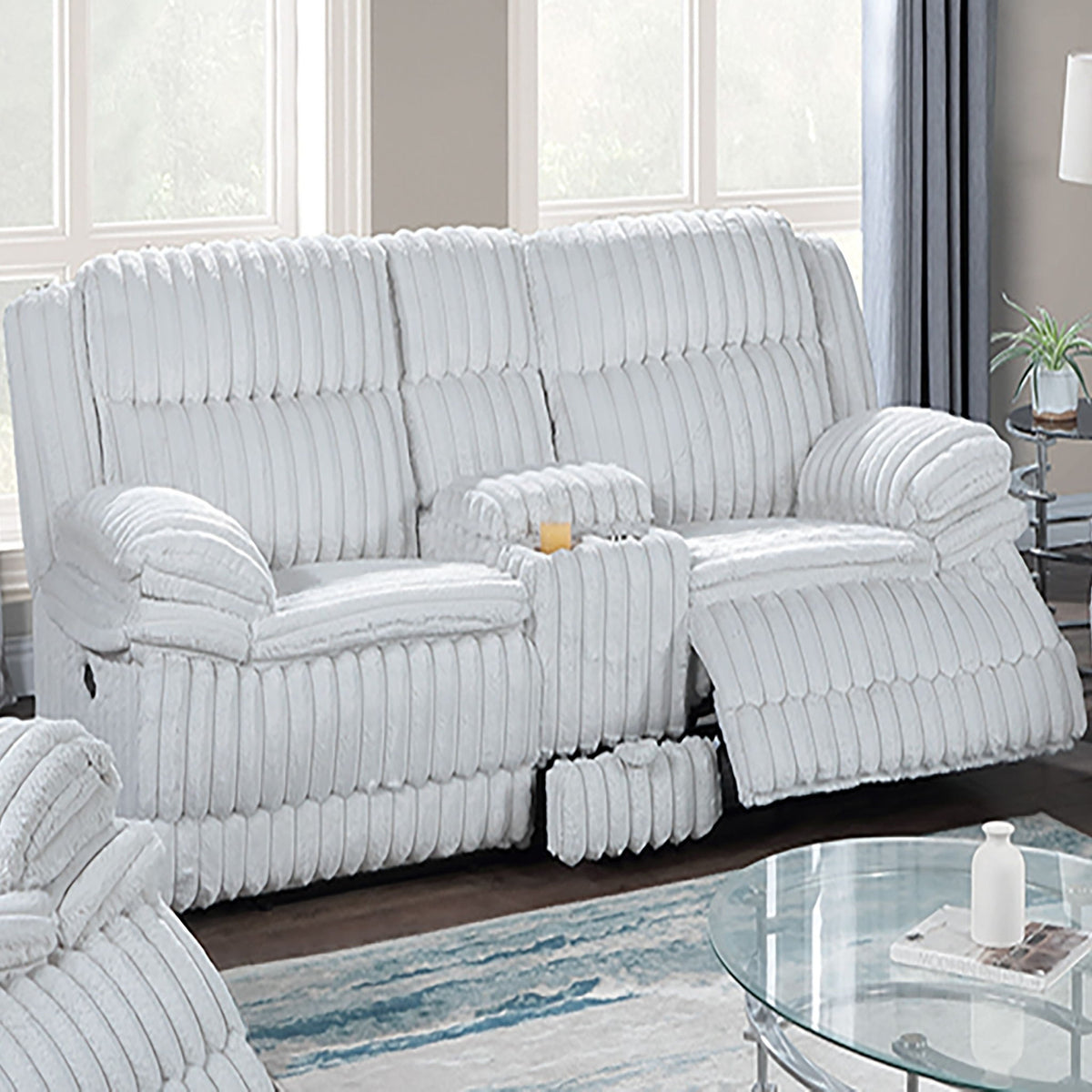 Contemporary Motion Loveseat With Console Storage
