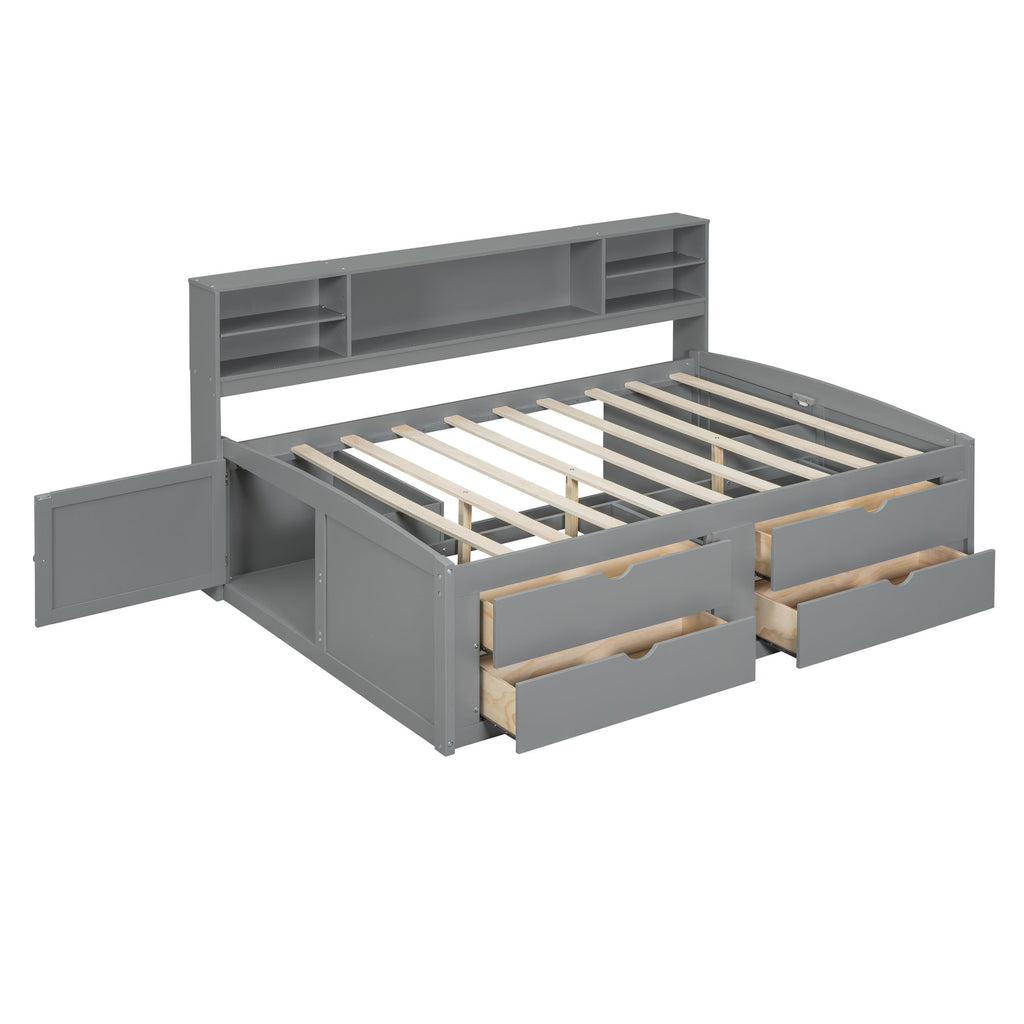 Daybed With 2 Bedside Cabinets, Upper Shelves And 4 Drawers