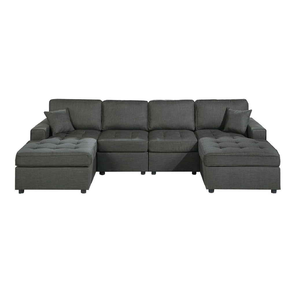 Sectional Sofa Set RAF & LAF Chaise, Tufted Couch Living Room - Gun Ash