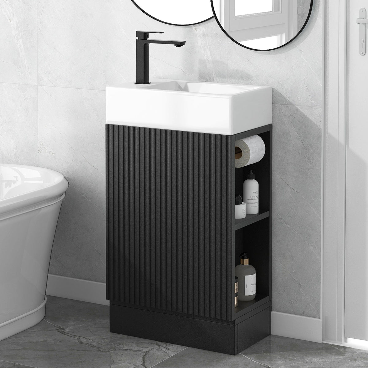 Modern Bathroom Vanity With Sink And 2 Tier Shelf