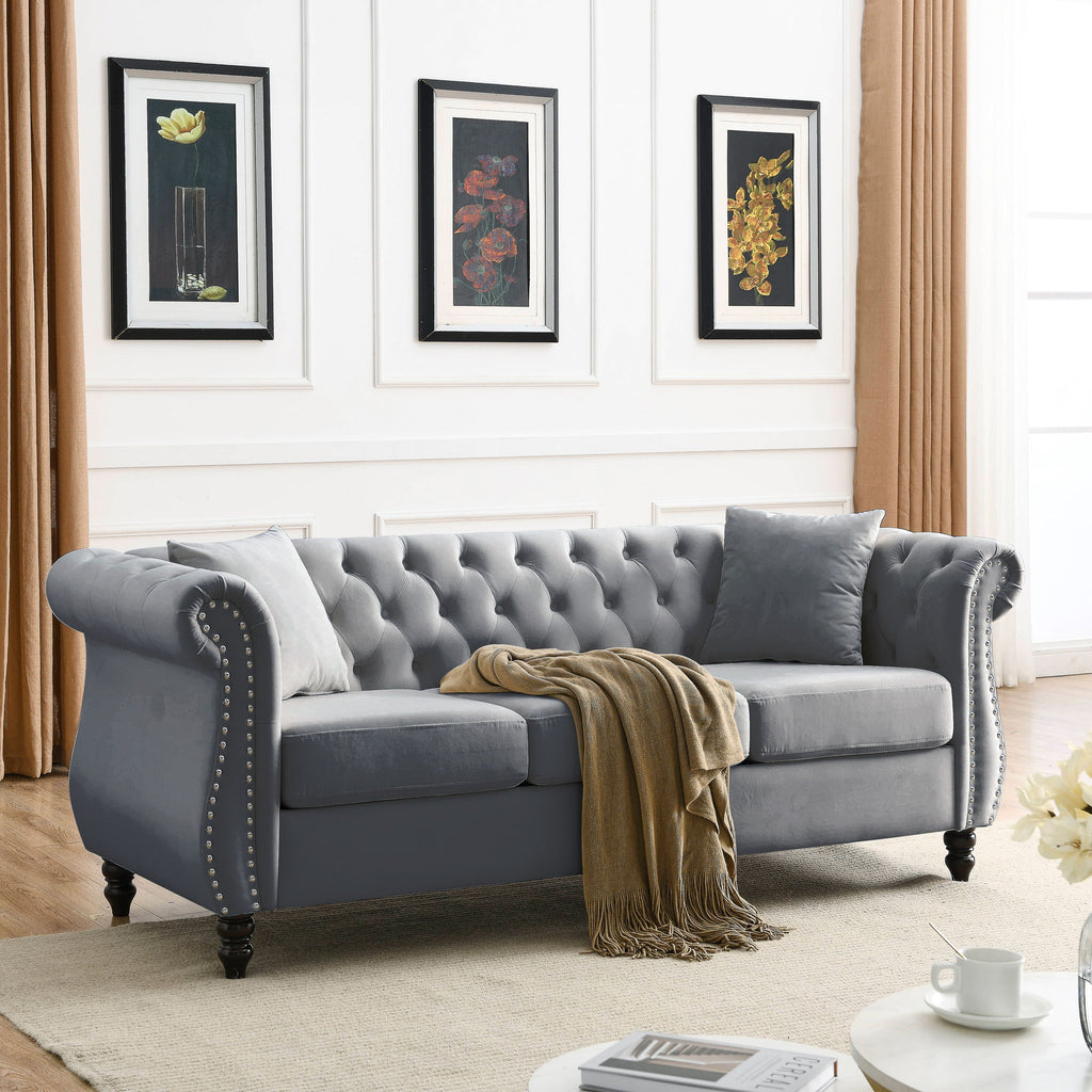 Chesterfield Sofa With Rolled Arms And Nailhead Trim