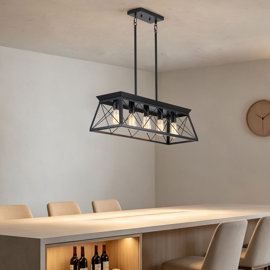 Chandelier Pendant Light For Dining Room Kitchen, 5 Light Fixture With Adjustable Height