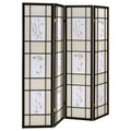 4 Panel Folding Screen With Floral Motif - Black