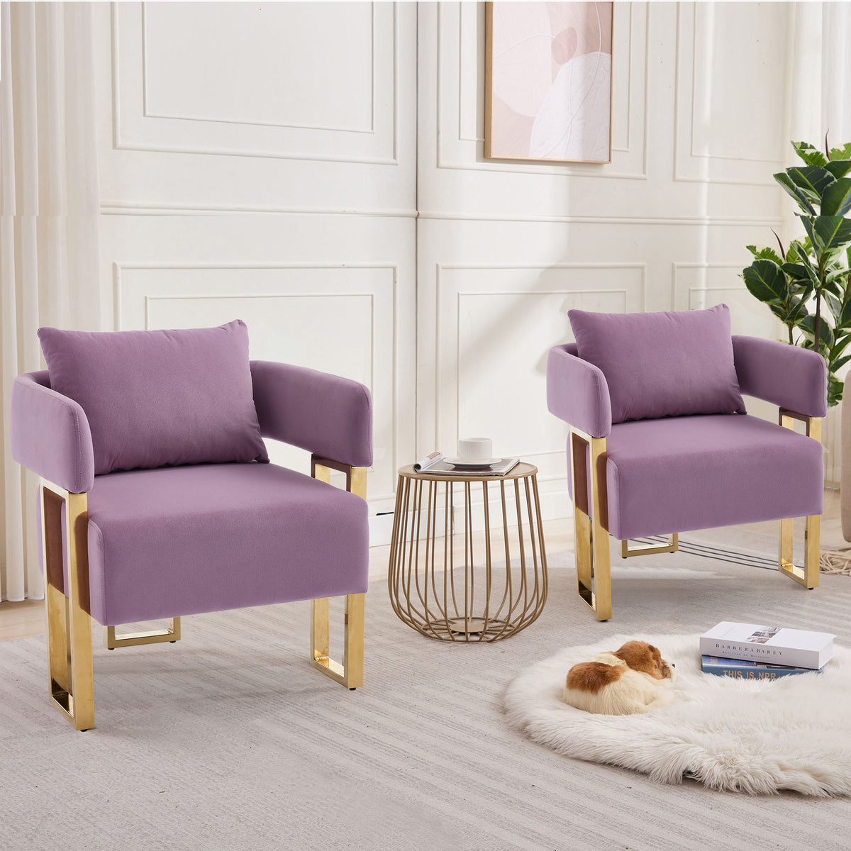 Modern Decorative Chair Teddy Fleece Upholstered And Metal Foot