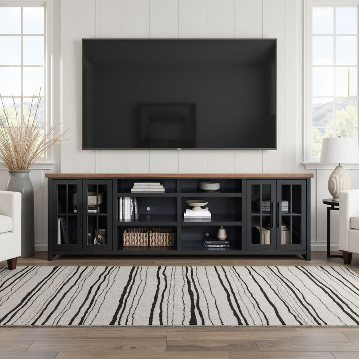 Essex - TV Stand Console For TVs Up To 100" - Black / Whiskey