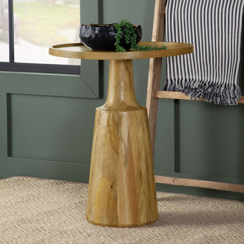 Pedestal Accent Table With Round Lipped Top
