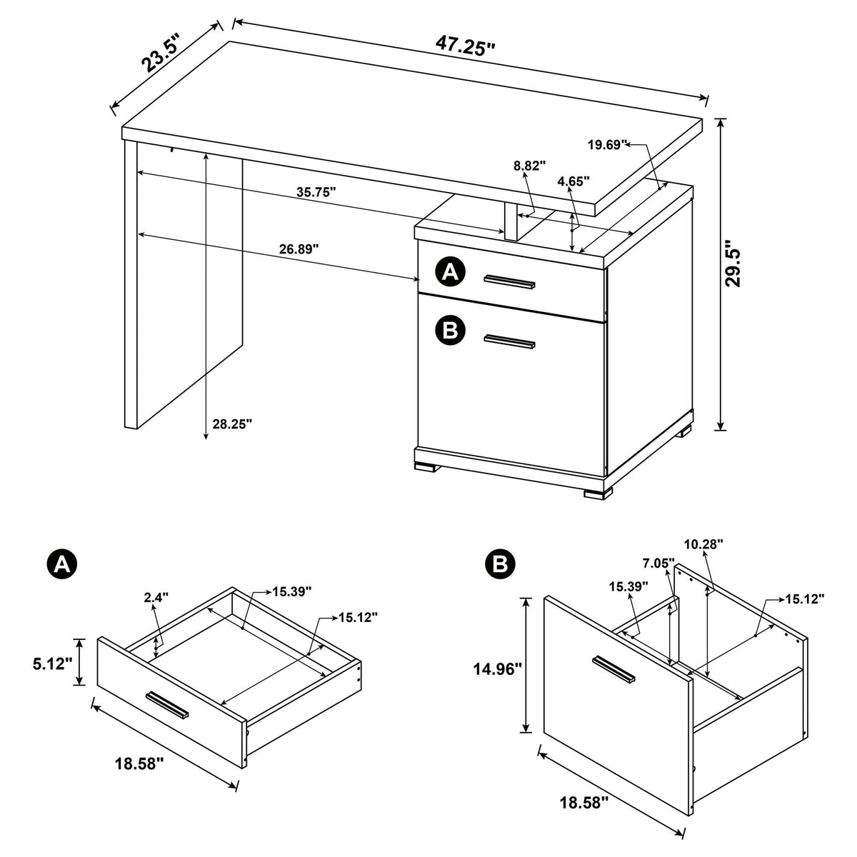 2 Drawer Reversible Office Desk With Modular Design