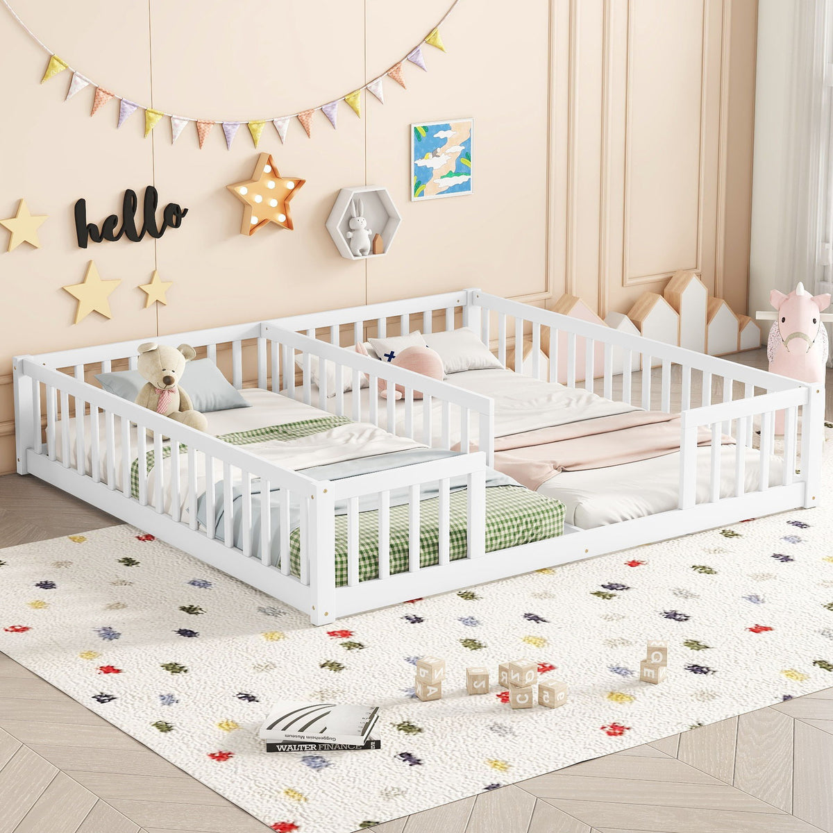 Double Floor Bed With Fence, Guardrails, Without Door