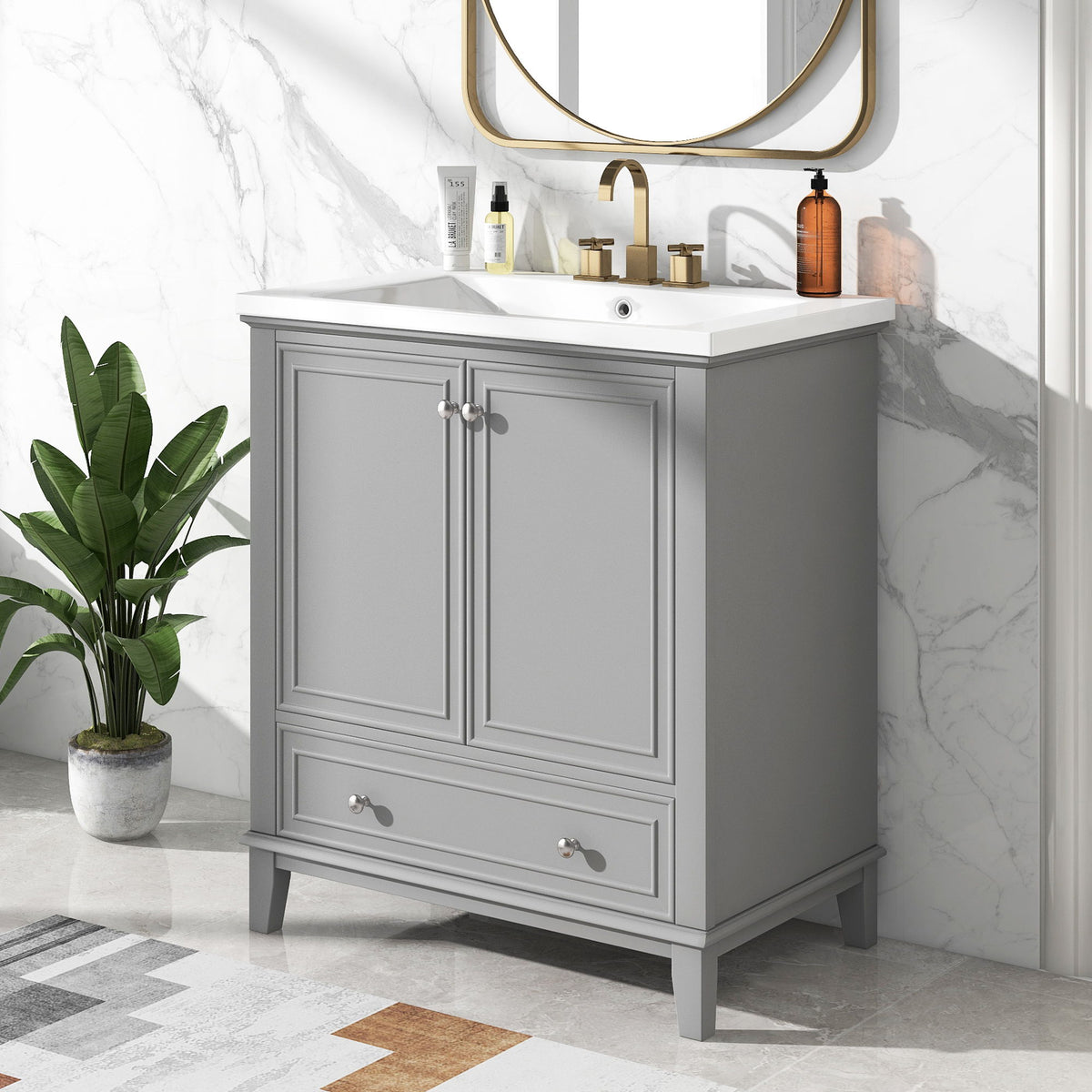 Modern Bathroom Vanity With Sink Combo, Multi Functional Cabinet With Doors And Drawer
