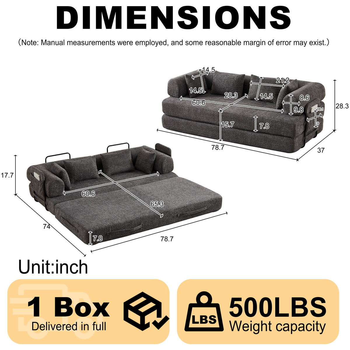 Convertible Sleeper Sofa Bed With Cylindrical Pillow