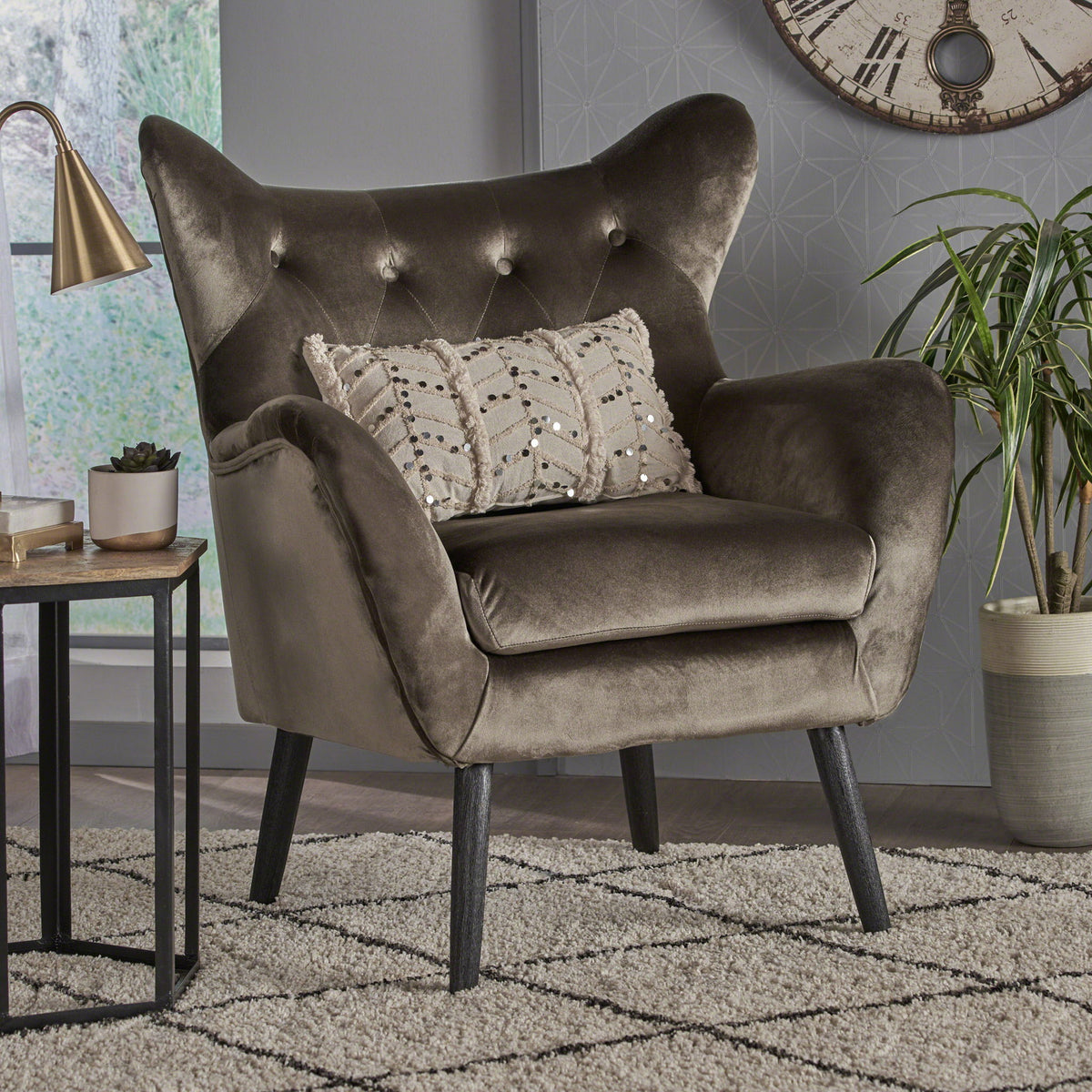 Alyssa - Mid Century Upholstered Arm Chair With Wingback Design