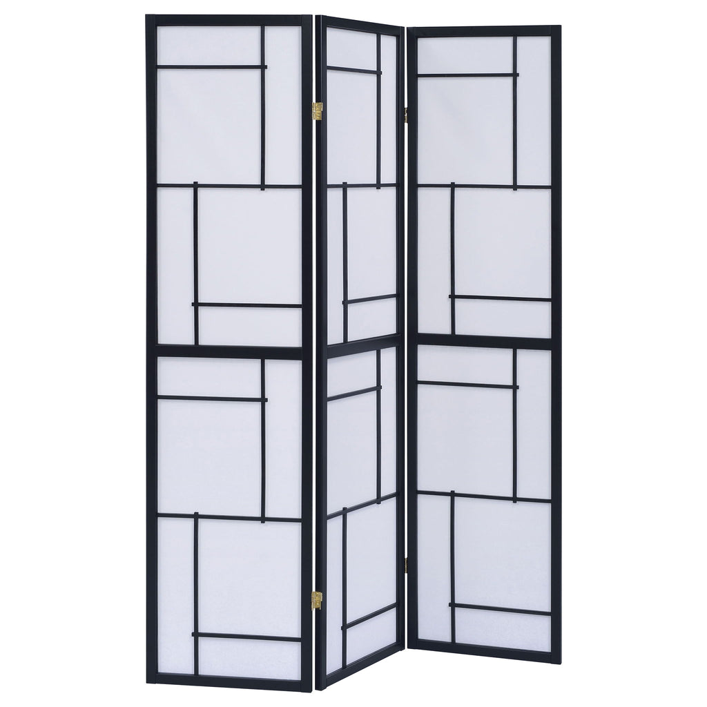 Reese - 3 Panel Room Divider Folding Shoji Screen With Accents - Beige / White