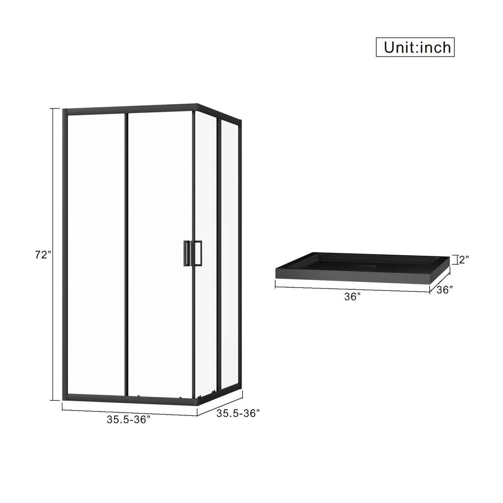 Corner Shower Enclosure, Double Sliding Door With Shower Base - Matte Black