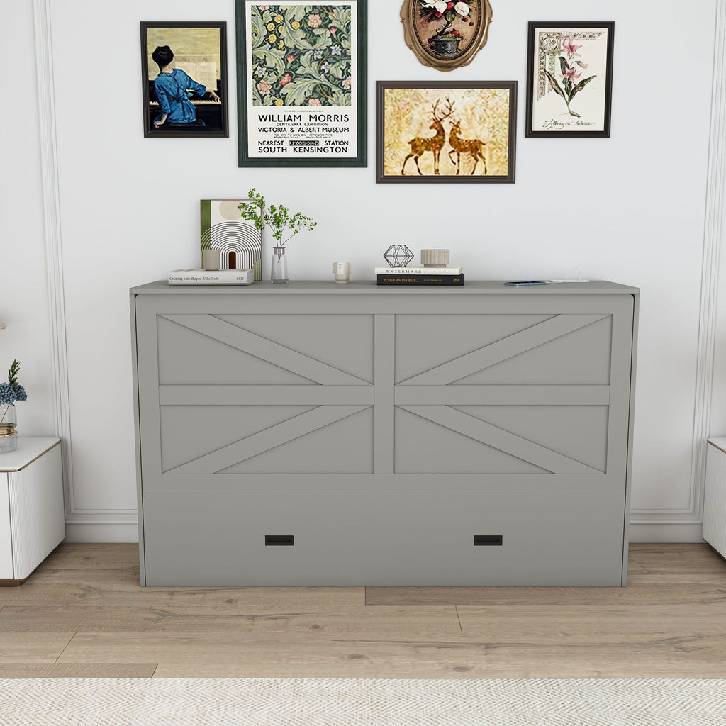 Full Murphy Bed With Storage Drawers, Charging Station, Foldable Panels, And Silent Swivel Wheels