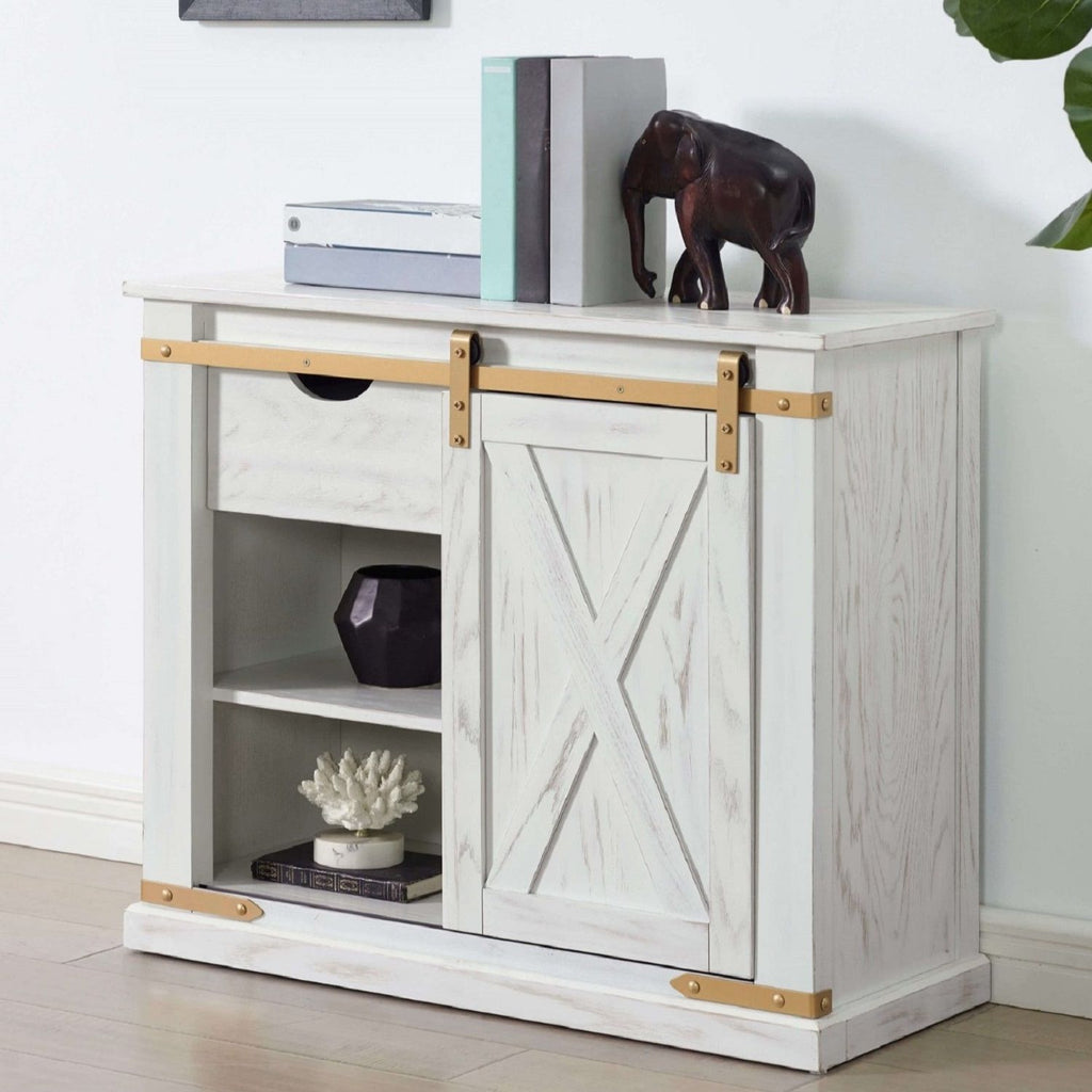 Console Table With Storage Drawer And Open Shelves - Antique White / Gold