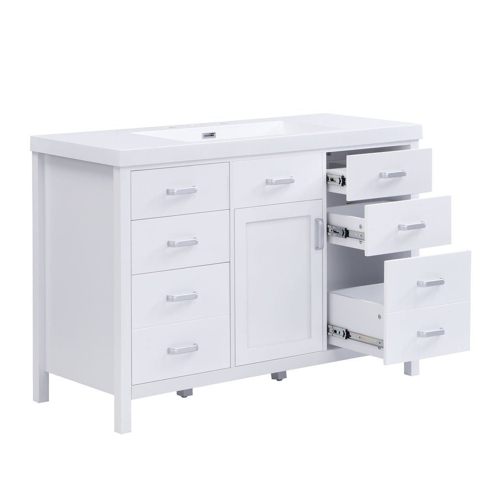 47.25" Modern Bathroom Vanity With Sink, Soft Close Single Door & 6 Drawers - White