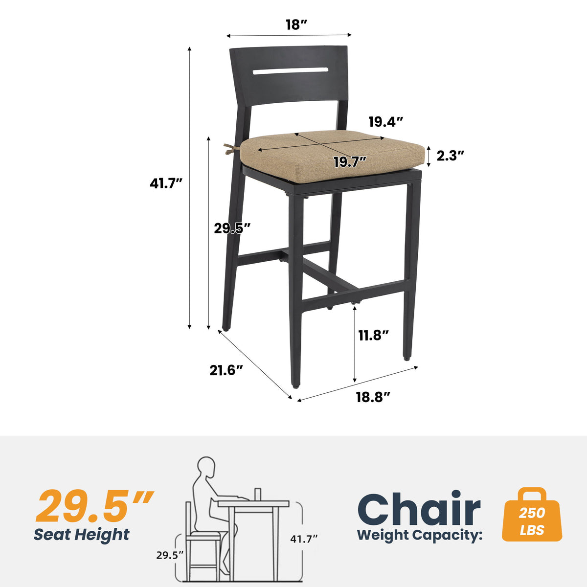 Modern Outdoor Bar Stools With Backrest And Footrest (Set of 2)