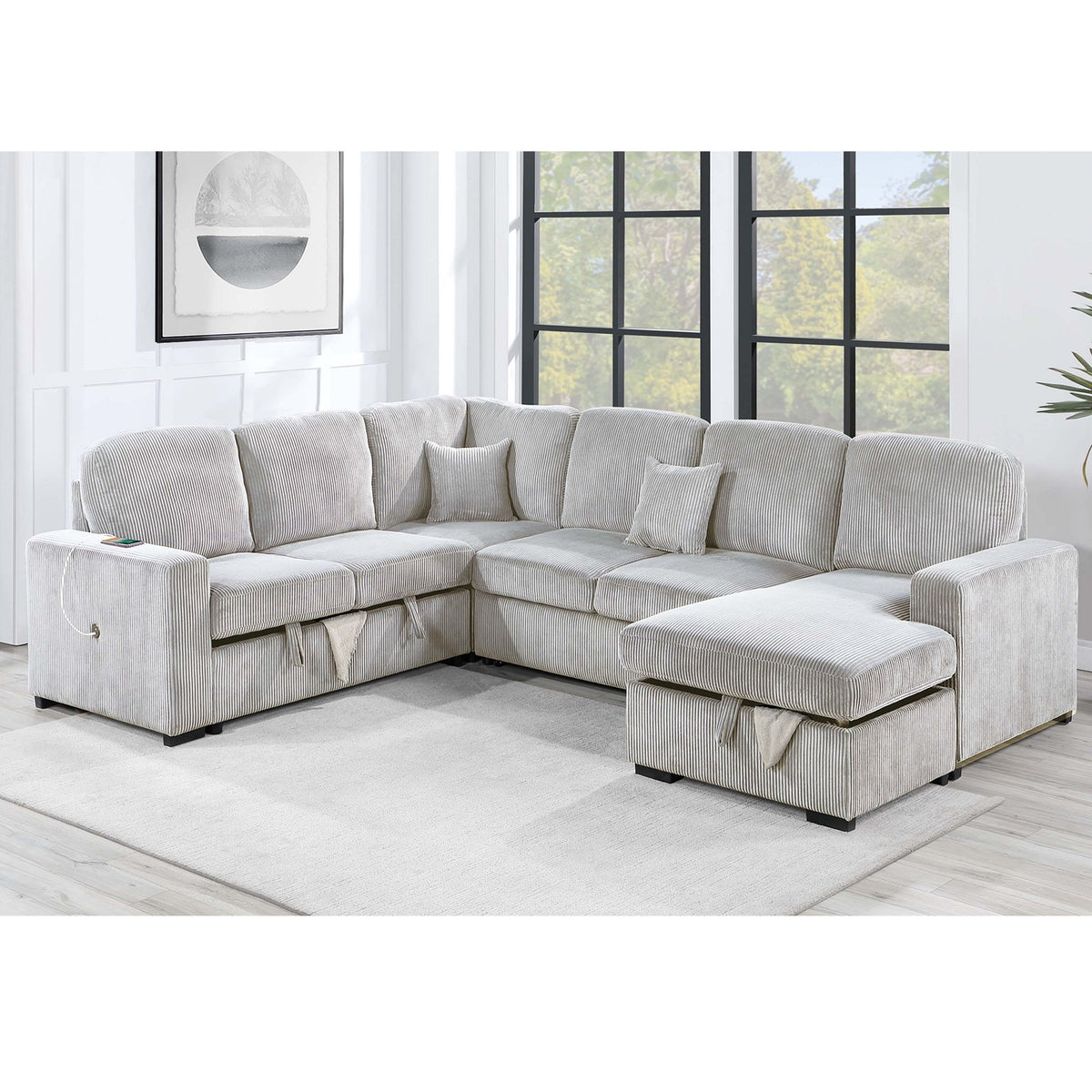 Modern Design Convertible Sectional Storage Bed With USB Port