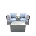 2 Person Wicker Seating Set With Cushions And Glass Top Table - Gray Mix