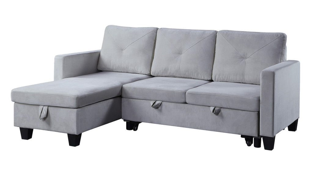 Nova - Reversible Sleeper Sectional Sofa With Storage Chaise - Light Gray