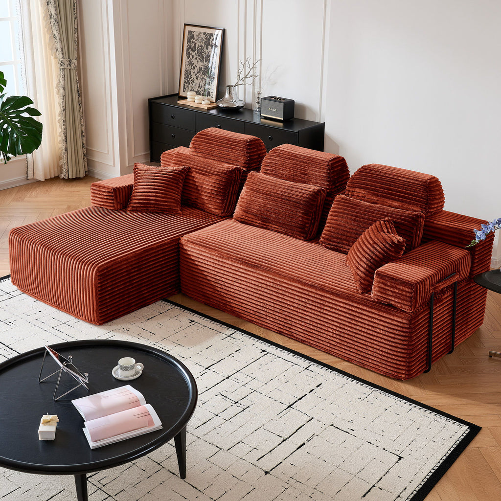 Sectional Sleeper Sofa & Storage Pockets, Modular Couch With Throw Pillows For Living Room