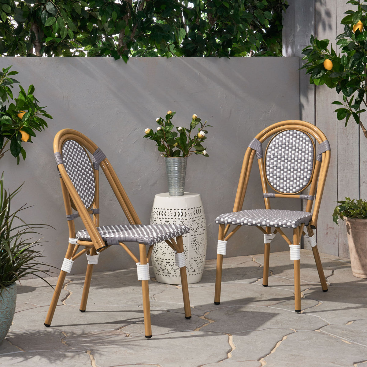 Outdoor Rattan And Aluminum French Bistro Chair Set