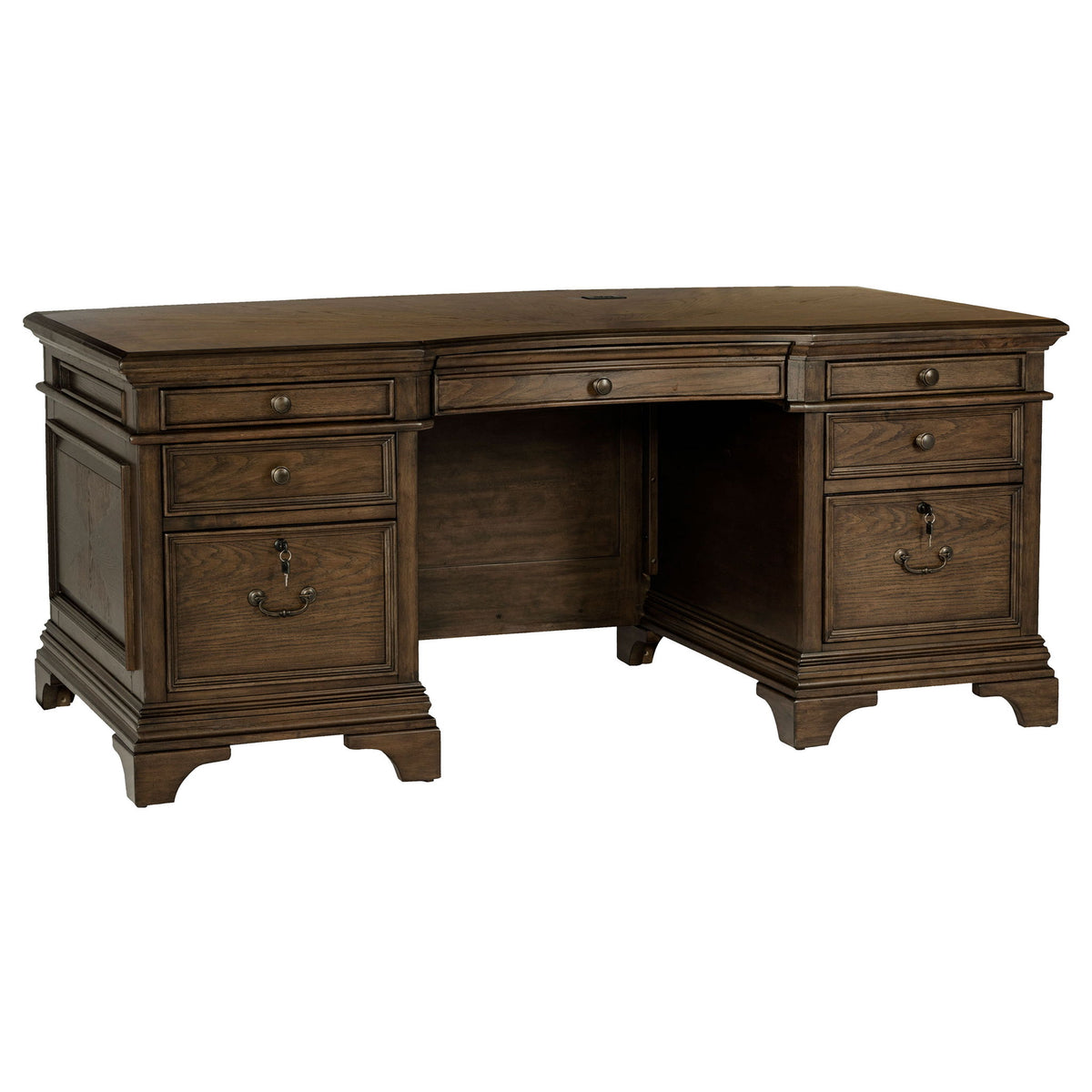 Stigham - 7 Drawer Executive Desk With Lockable File Cabinets - Oak