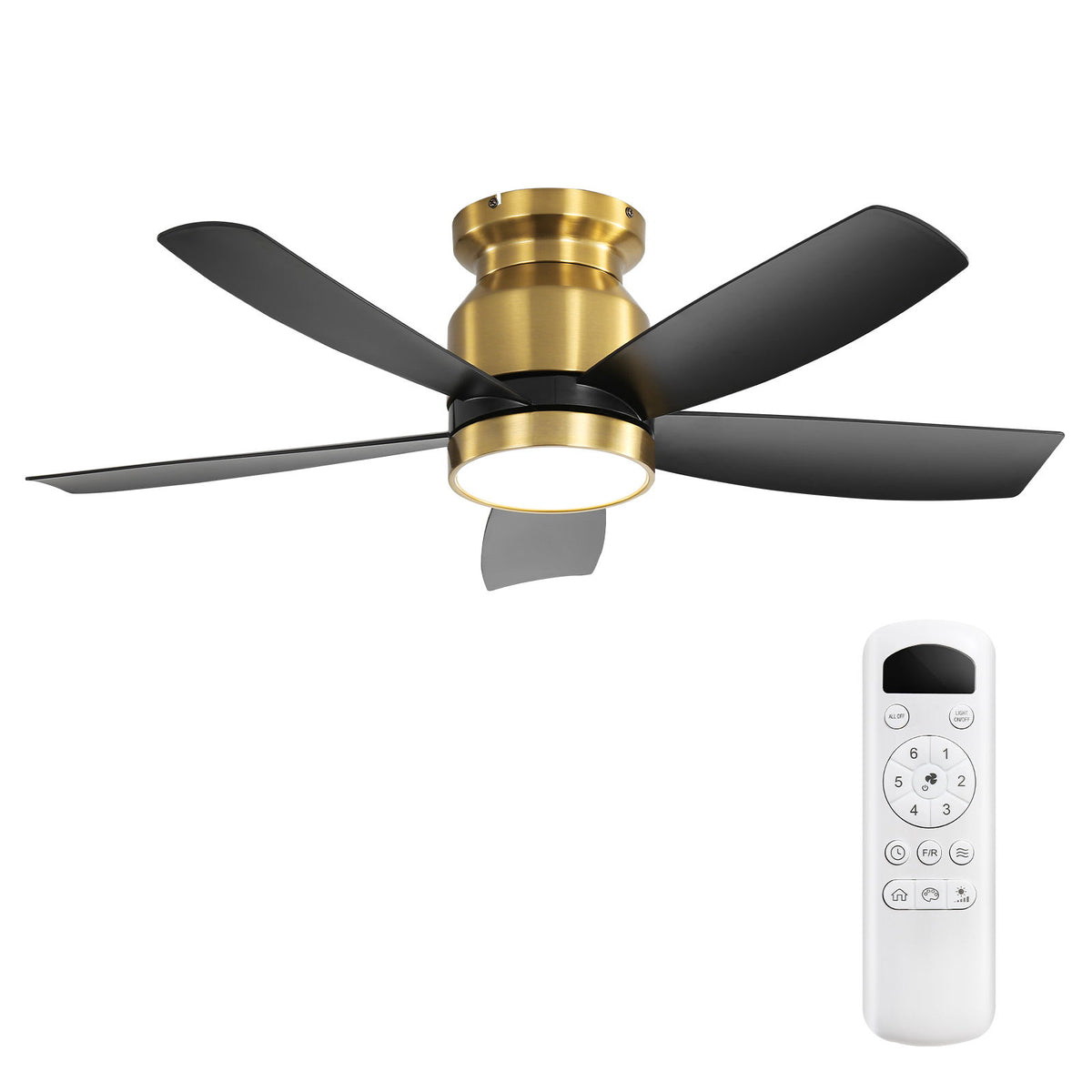Flush Mount Ceiling Fan With LED Light 22W And Remote Control Blades / Body, DC Motor
