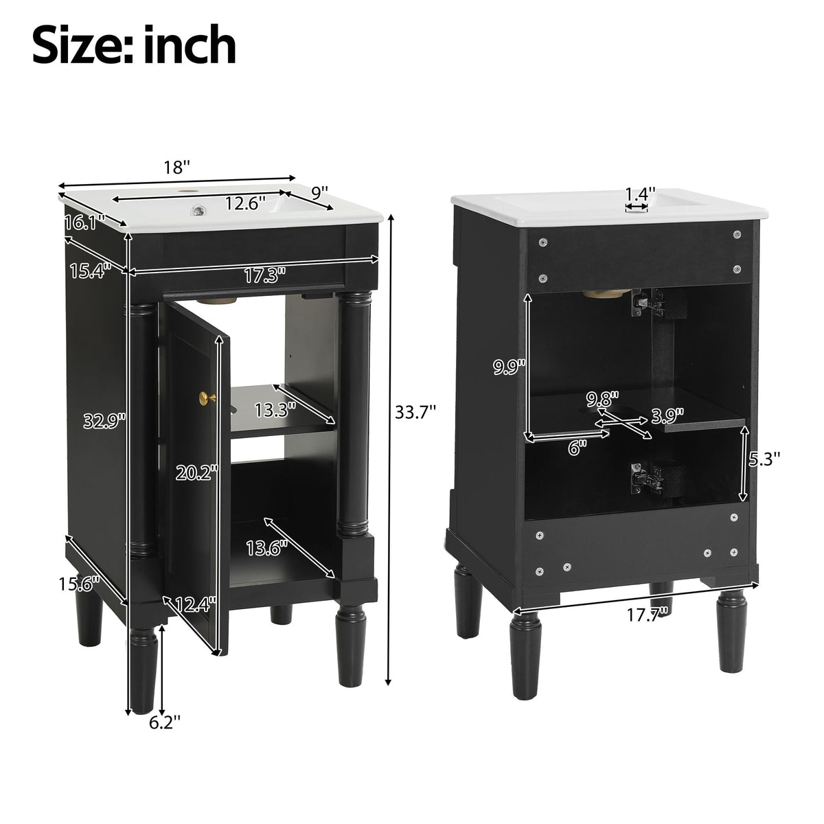 French Style Bathroom Cabinet With Sink, Adjustable Shelf