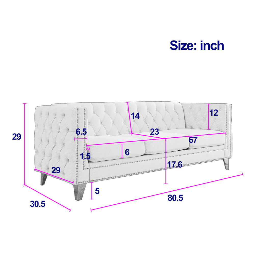 Modern Sofa With Button Tufting, Upholstered Couch For Living Room