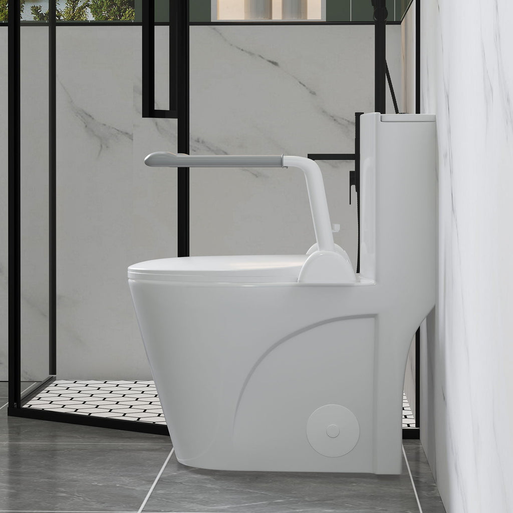 Upgraded Design Armrest, With Glossy Gw 007 1 Piece Toilet With Tornado Flush, Soft Close Seat, Dual Flush Map 1000G, Comfort Chair Seat - Gloss White