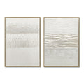 Framed Abstract Wall Art, Thick Textured Canvas Painting With Stone Accents (Set of 2) - Antique White