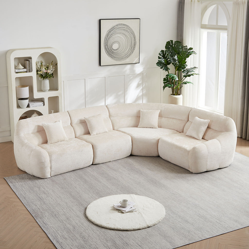Luxury Curved Corner Sectional Sofa With 4 Pillows