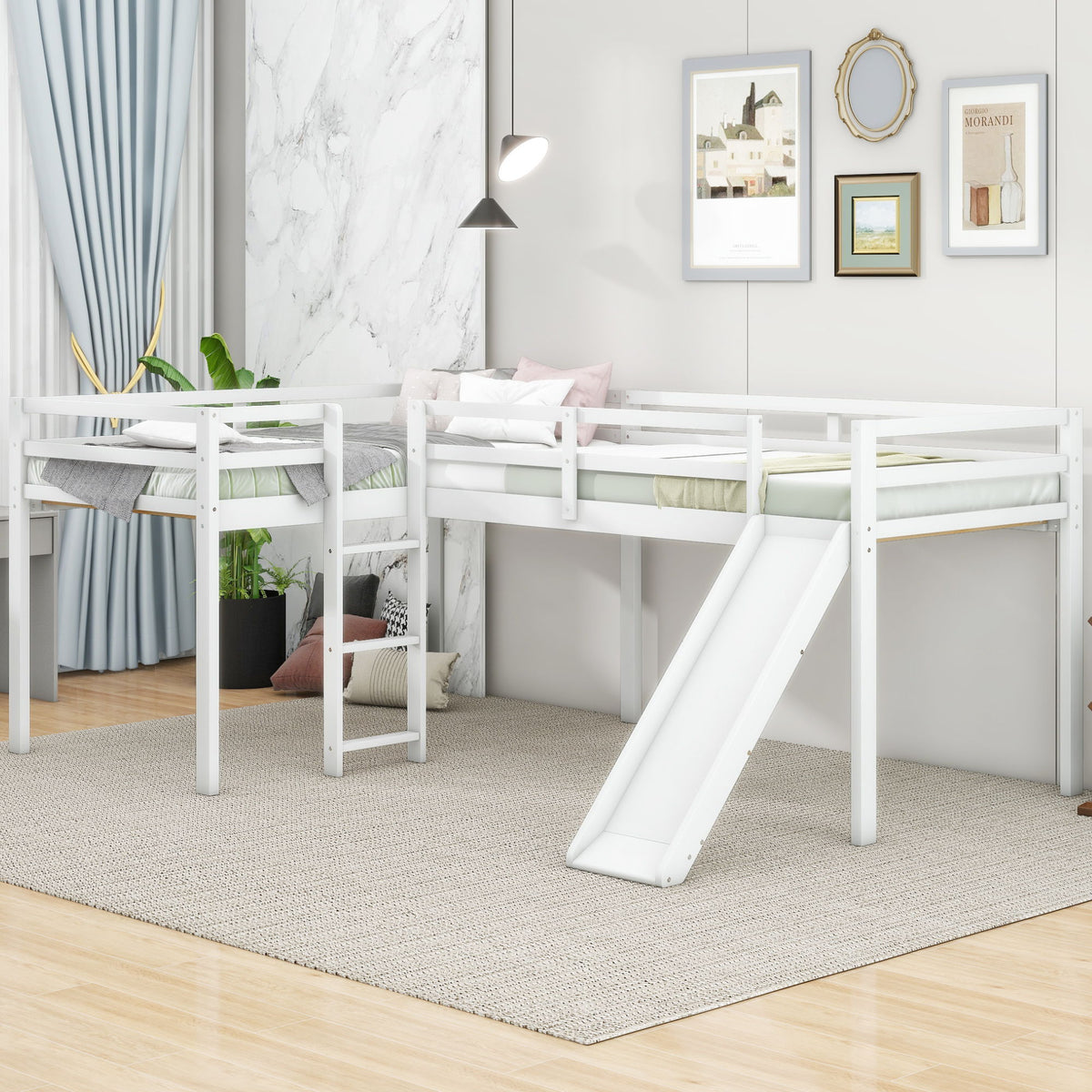 L Shaped Loft Bed With Ladder And Slide